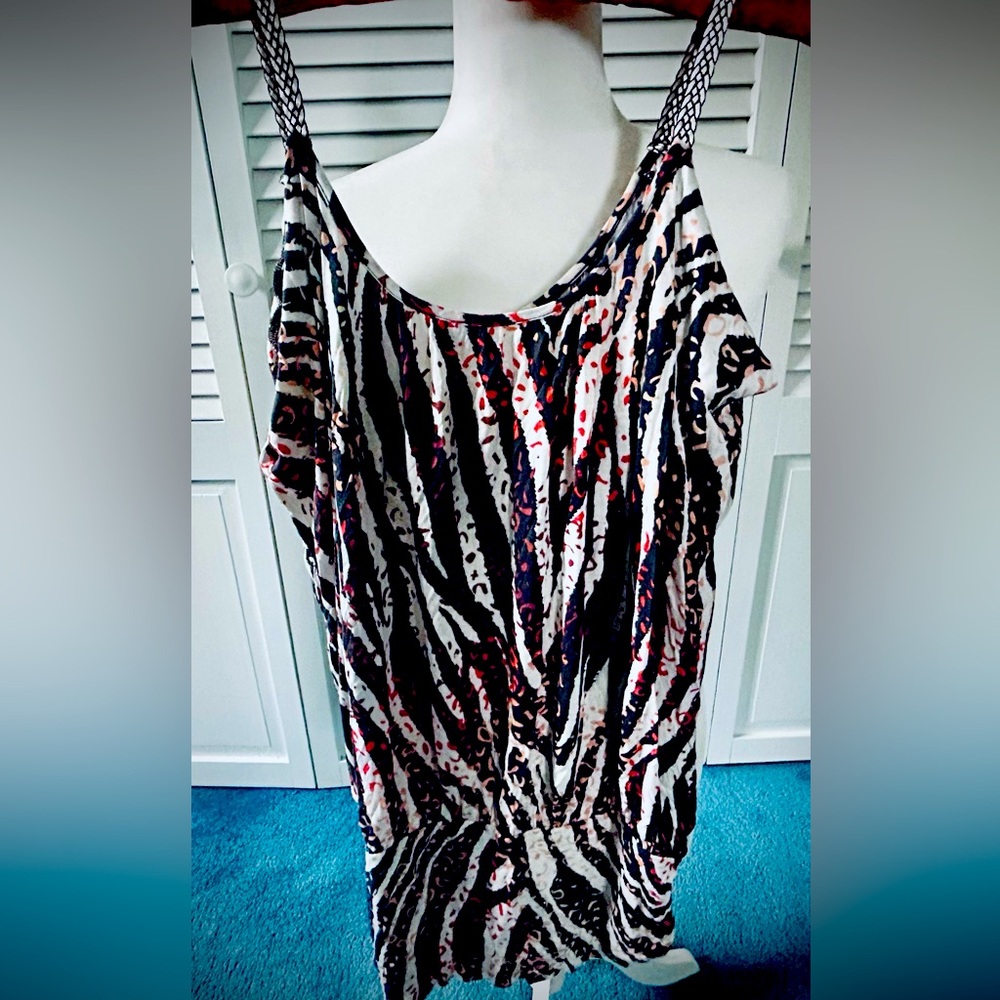 FRENCH CONNECTION Chic Coverup/BlouseOn with Braided Silver Straps, Rayon Size M